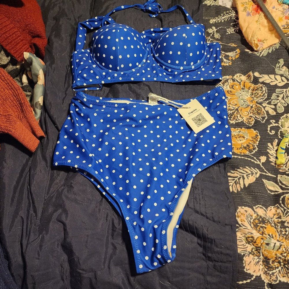 Blue polkadot bikini